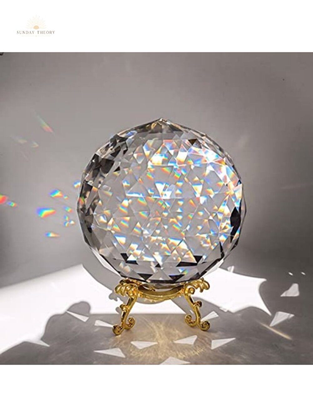 K9 Crystal Ball Prism with Gold Stand, Sun Catcher Rainbow Maker Home Décor